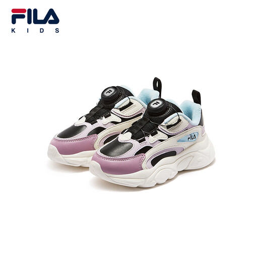 FILA斐乐儿童童鞋跑步鞋2025年冬季新款男女小童加绒保暖复古鞋 黑/冰兰花粉-BS 32