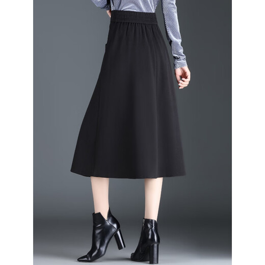 ROMON Woolen A-Line Skirt Women's Spring, Autumn and Winter New Umbrella Skirt Mid-Length Slim Style Elastic Waist Pleated Skirt Brown M Recommended 85-100 Jin Jin equals 0.5 kg