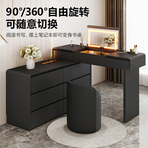 Shuchuan Cream Style Dressing Table Flip Drawer Cabinet Integrated Dressing Table Bedroom Retractable Bedside Storage Cabinet Solid Wood Dressing Table Cream White Flip Cover Dressing Table + Six Drawer Cabinet + Cat Claw Chair ENF Level Door-to-Door Package Installation