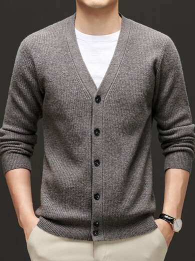 NOSSKISS international luxury brand high-end pure wool sweater men's cardigan autumn and winter V-neck thickened warm sweater jacket black gray M 170 suitable for 120-135 Jin Jin equals 0.5 kg one size