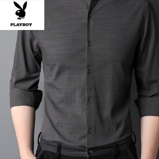 Playboy (Playboy) Camisa de primavera y otoño Lino de algodón para hombres Pequeño collar de collar de mediana edad imitación de lino de estilo chino