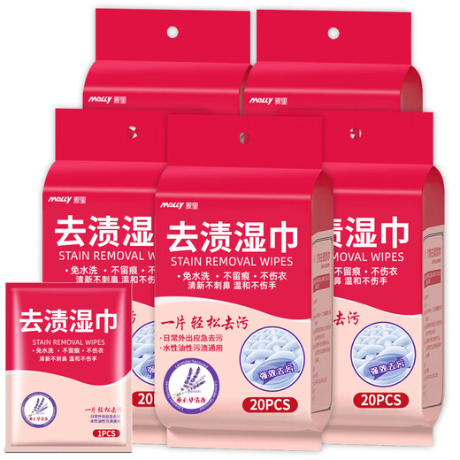 Kobayashi Yasuo clothing stain removal wipes 20 pieces * 5 packs down jacket cleaning wipes to remove oil stains on clothes artifact no-clean dry cleaning agent