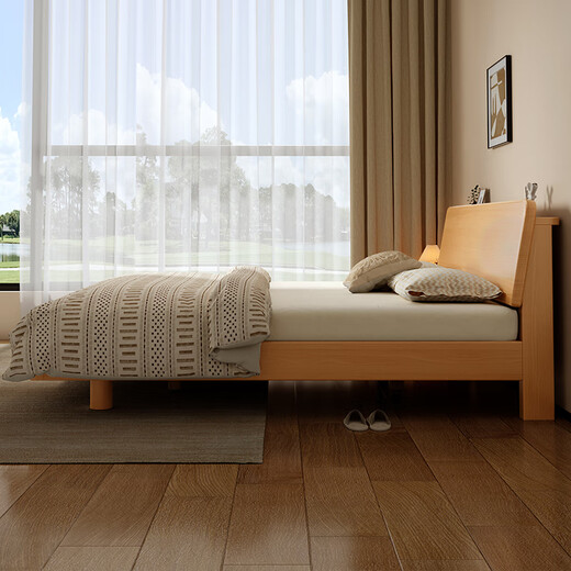 Mengran bed beech solid wood bed double bed 1.8m x 2m modern simple bedroom 1.2m x 2.0m single bed beech bed 1.5m x 2.0m all solid wood without veneer