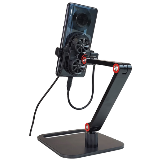 POLIGU live broadcast mobile phone holder with semiconductor radiator cooling artifact rechargeable refrigeration desktop silent overhead shot 360 upgraded aluminum alloy double-arm holder + semiconductor radiator