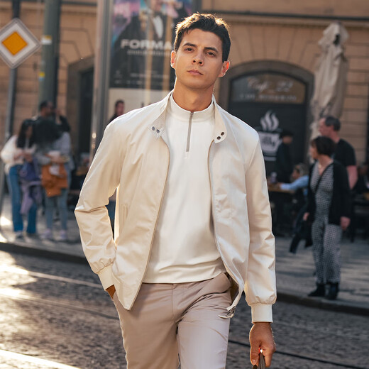 Mr. Cloth half zipper stand collar long sleeve T-shirt men's 2025 autumn and winter new men's clothing casual sports simple style long sleeves BT16869 Ivory white M (170)