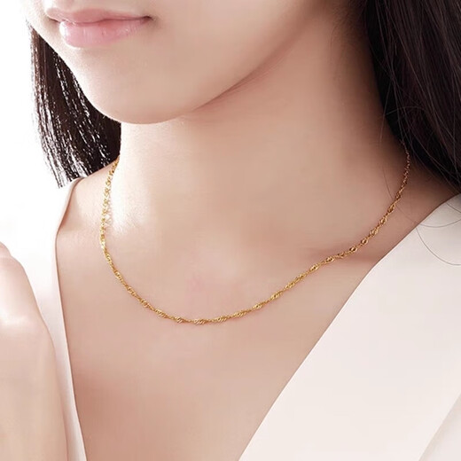 Zhouke gold 9999 gold water ripple necklace clavicle chain versatile plain chain gold-plated gift for girlfriend on Valentine's Day water wave chain 1.68g