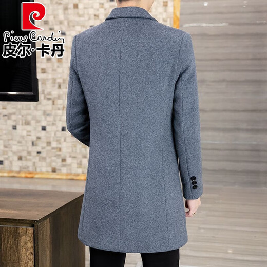 皮尔卡丹（pierre cardin）高端品牌羊毛大衣男士韩版中长款加厚风衣秋冬季时尚毛呢男装外套 黑色 2XL (140-155斤)