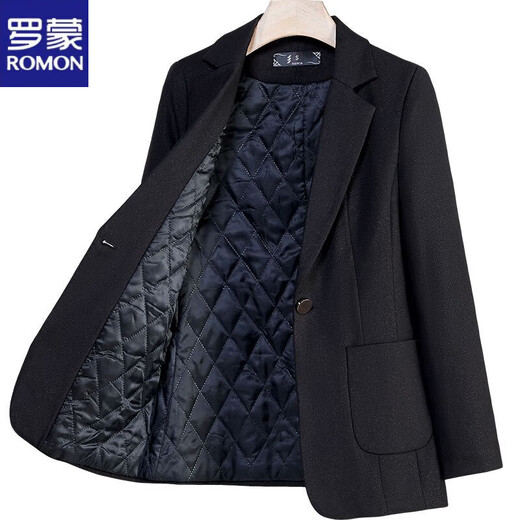 ROMON quilted black suit jacket for women autumn and winter new thickened top small casual cotton suit suit quilted style-single black suit L slim version