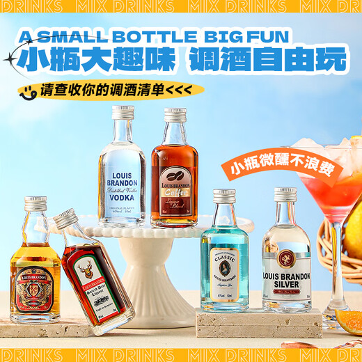 路易布兰登（LOUIS BRANDON）洋酒威士忌伏特加朗姆金酒基酒50ml*6瓶便利店调酒套装小酒版