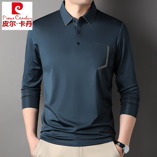 皮尔卡丹（pierre cardin）高端品牌男士长袖t恤2025春秋季新款轻奢潮流翻领Polo衫男装 7036#灰色 XL 180码 【体重140-160斤】