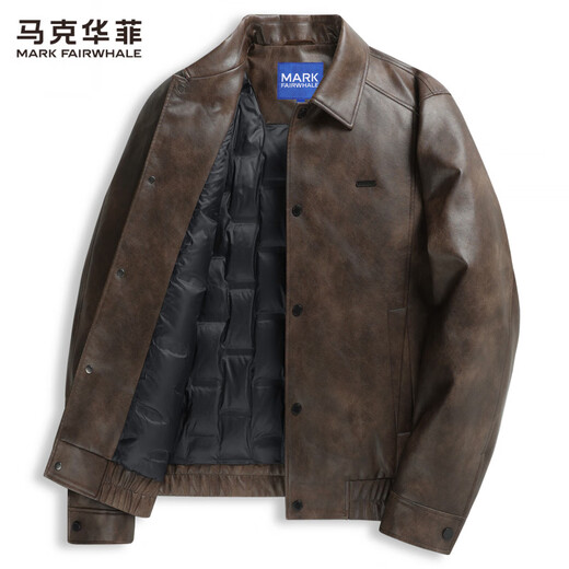 Mark Huafei пуховик из искусственной кожи с лацканами, мужская осень и зима 2025, новая высококачественная повседневная кожаная куртка в стиле ретро 7007 кофейного цвета 303 M 170