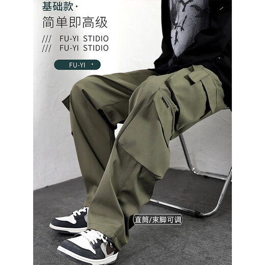 Cotton American workwear straight pants for men in autumn and winter new loose trendy brand wide-legged casual teenagers and students plus velvet C666 black regular high quality 21 XL 125-140Jin Jin is equal to 0.5 kg