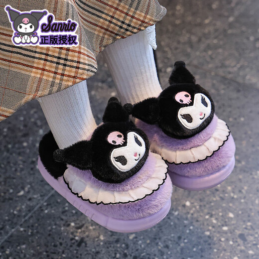 2025 new Sanrio winter girls' cotton slippers, warm and velvet Kuromi parent-child home children's cotton slippers, upgraded version of environmentally friendly material pink Melody slippers, size 12 36/37 (suitable for 35/36 feet)