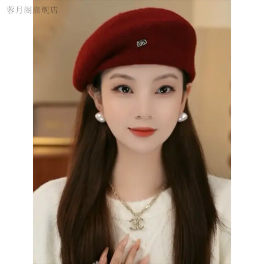 Rongyuege beret women's 2025 new autumn and winter warm and elegant fashion face-showing little painter's hat beret Ankola red woolen beret one size