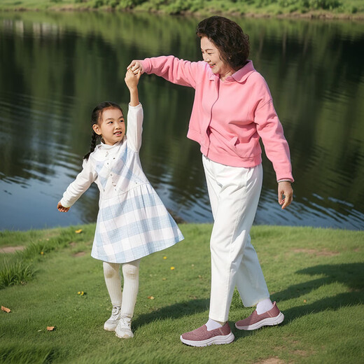 足力健老人鞋一脚蹬中老年休闲鞋玫瑰妈妈鞋25116007J 藕粉色-37