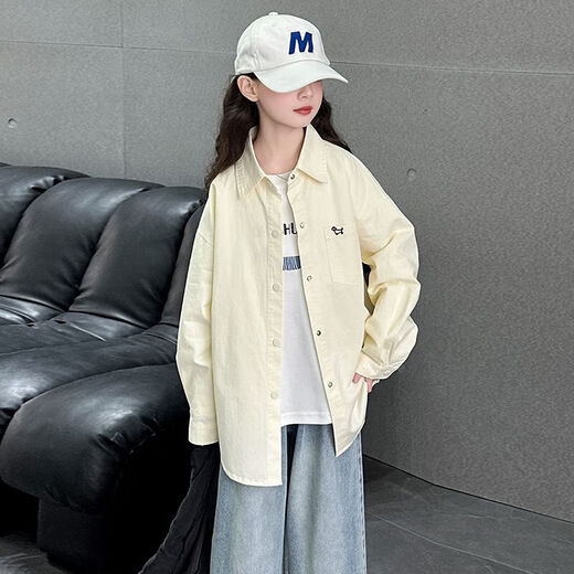 Girls Spring and Autumn 2025 New Medium and Large Children's Casual Shirts Children's Wear Boys' Style Tops Blue 170