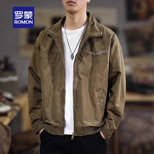 ROMON jacket men's American retro pilot autumn and winter loose trendy handsome casual plus velvet style men's work jacket coffee L (suitable weight 130-145Jin Jin equals 0.5 kg)