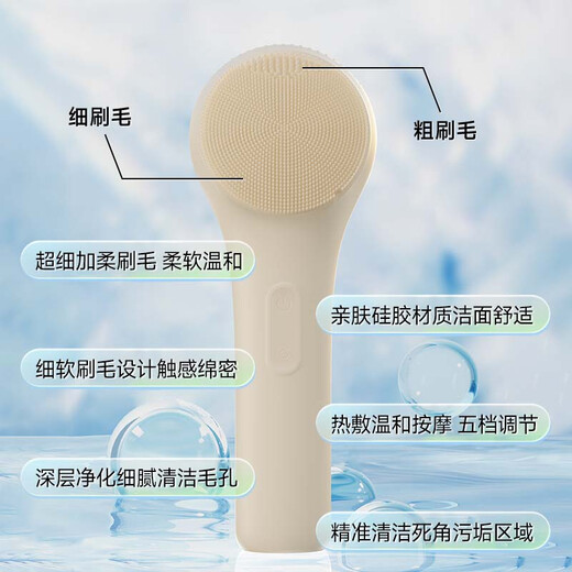 
Muli Electric Face Cleanser Face Washing Device Pore Cleaner Face Washing Artifact Deep Cleansing Silicone Face Washing Brush Super Soft [Beige] Skin-friendly Silicone + 5-speed vibration adjustment + 42 temperature
