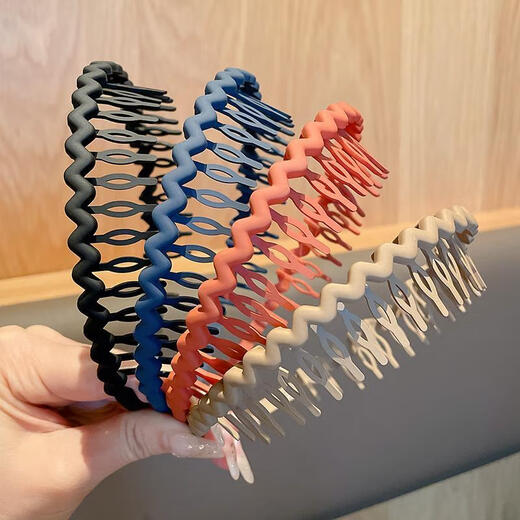 CHANSUNRUN black headband for face washing, special invisible face wash headband, anti-slip and anti-fall headband, hair tie with teeth, anti-slip hairpin, wavy black navy blue 2-piece set-headband