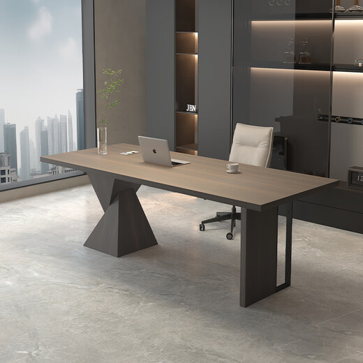 Canawu Italian minimalist desk study adult light luxury modern large solid wood desk high-end boss computer desk smoked wood desk smart power strip 180x70x75cm