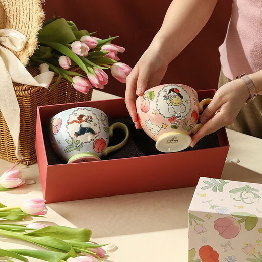 Dahui Senior Couple Matching Cup Practical Gift for Newlyweds Breakfast Cup for Bride and Friends Mug Water Cup Souvenir Hand-painted Breakfast Matching Cup Gift Box Set for Boys and Girls