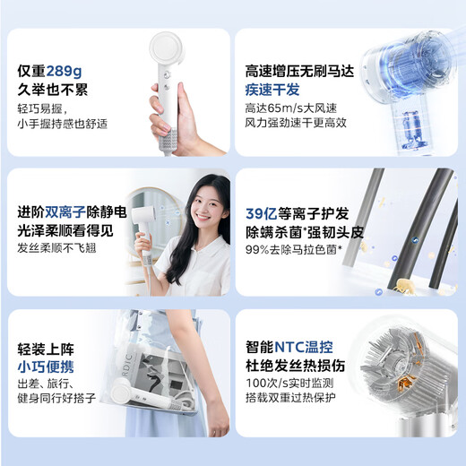 Midea High Speed Hair Dryer 3.9 Billion Plasma Hair Dryer Negative Ion Hair Dryer 300-800W Dormitory Available FG102 National Subsidy Holiday/Birthday Gift