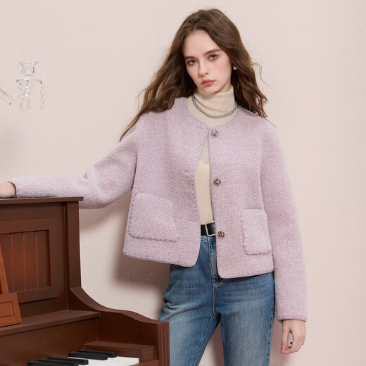 Sancai 2025 winter new eco-friendly fur round neck plush jacket loose short style elegant M