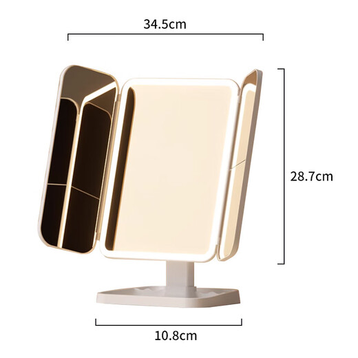 O.sir three-fold vanity mirror with light LED high-definition mirror multi-magnifying mirror bedroom folding vanity mirror three-color infinite fill-in light New Year's Day holiday gift for girlfriend Shell mirror three-fold pearl white with mobile phone holder