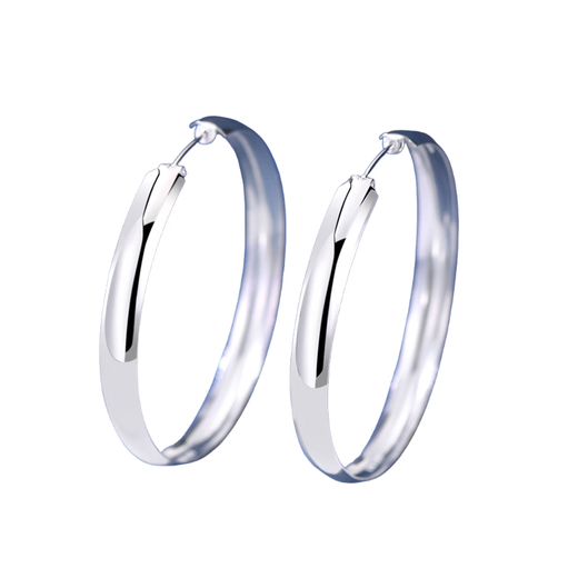 Jiuchangshi Tianyuan 999 sterling silver wide hoop earrings for women pure silver temperament large earrings birthday gift for girlfriend pure silver 999 30mm