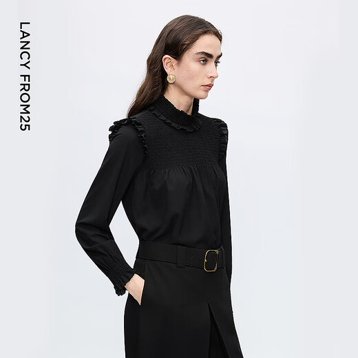 Langzi retro palace style fungus-edged shirt design commuting fashion top 2025 winter new style black 2 M
