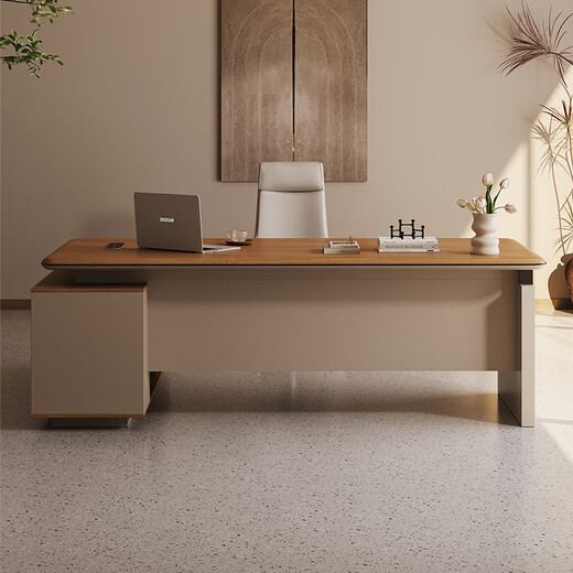 Shuxuan (SHUXUAN) E0 level environmentally friendly light luxury office desk boss table and chair combination simple modern financial table president desk manager table 2.0m boss table + 2.0m bookcase with multi-function cord box cover