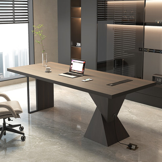 Canawu Italian minimalist desk study adult light luxury modern large solid wood desk high-end boss computer desk smoked wood desk smart power strip 180x70x75cm