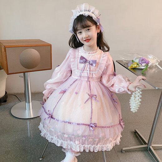 Pamino Girls Lolita Princess Dress Winter Clothes Children Lolita Birthday Dress Little Girl Skirt Pink 120