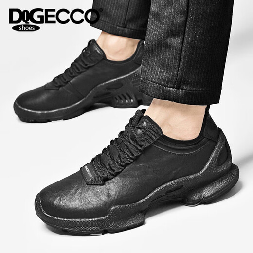Aibotron DQG ECCO men's shoes spring and autumn breathable casual sports shoes 15th anniversary thick-soled cushioning lightweight soft-soled business leather shoes 1977 black 40