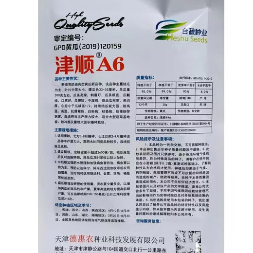 Green-fleshed, sweet, crispy melons with many cucumber seeds, shiny, straight, short-handled, densely thorned, high-yielding, disease-resistant, spring and autumn sowing cucumber seeds, Jinshun A6 original 500 capsules, two bags