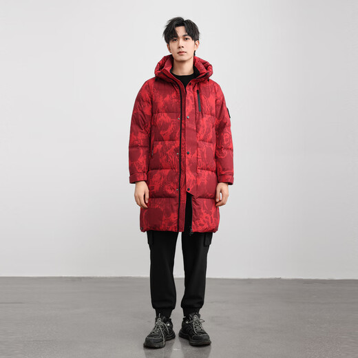 雪中飞新款中长款连帽羽绒服男女同款时尚简约保暖抗寒休闲舒适 鸿运迷彩|9196 2XL /180/100A