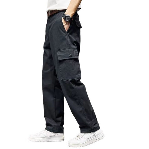 Work overalls pants, straight-leg loose wear-resistant trousers, cotton casual overalls, men's welder labor protection pants, 6-pocket overalls, military green + navy blue two-pack 2XL 180 Recommended 140-160 Jin Jin equals 0.5 kg