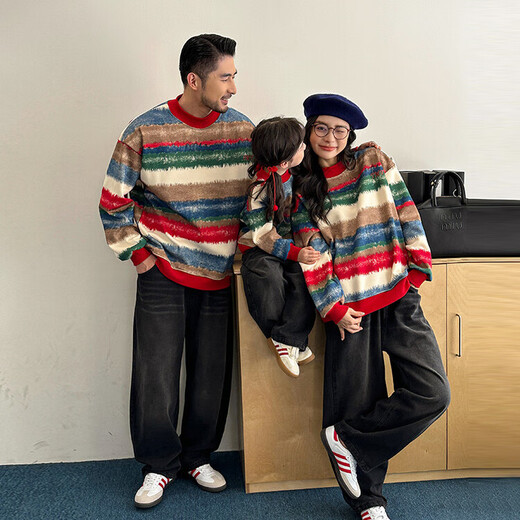 G.duck little yellow duck parent-child clothing autumn and winter suit for a family of three or four sweatshirts plus velvet thickened jeans mother and child family clothing colorful velvet sweatshirt 100 cm