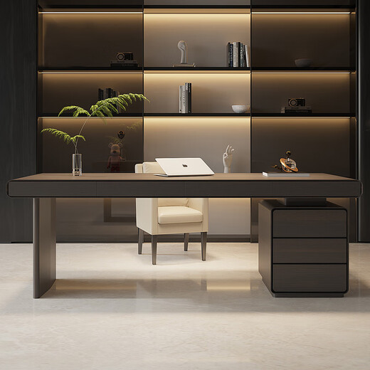 KSALOY study desk Italian light luxury double home living room modern high-end solid wood computer office boss desk study smoked ribbon smart plug-designer study desk 1.8 meters desk length 180_width 70_height 75cm Purchasing and sales factory inspection