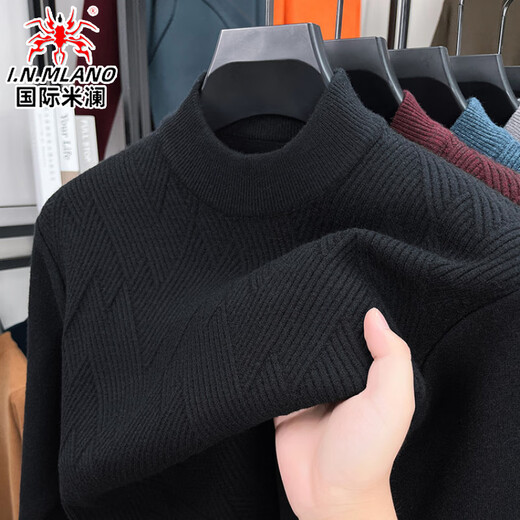 国际米澜鄂尔多斯产100%羊毛衫男士高档毛衣秋冬加厚保暖半高领针织打底衫 中灰【100%纯羊毛衫】高档品质 XL /175码 【推荐130-150斤】