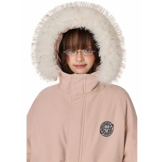 GROUND ZERO Unisex Workwear Wind Sleeve Wall Badge Series Design 90 White Duck Down Hooded Down Jacket Pink 2XL