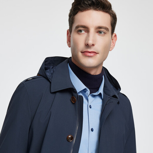 Rozio store same style, anti-wrinkle and easy to care for, autumn 25 LOZIO men's business casual detachable hood short windbreaker, royal blue L (50)