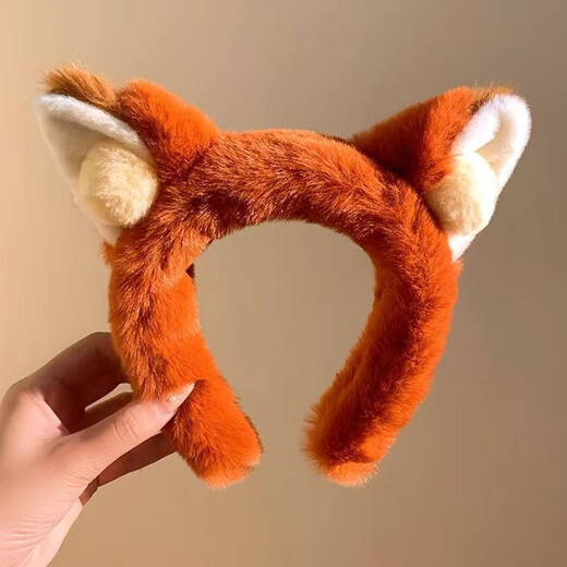 Pei Nanwei fox ears plush headband for women in the amusement park, cute cartoon headband for autumn and winter face wash hairpins, 1 Firefox headband