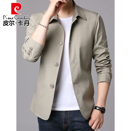 皮尔卡丹（pierre cardin）新款春秋薄款中年男装夹克衫中老年休闲男士上衣爸爸纽扣外套新品 纽扣款-卡其色 M 17088A 建议90-105斤