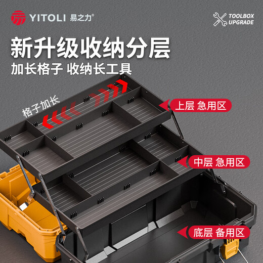 Yi Zhili three-layer folding tool box, industrial-grade extra large large-capacity tool box storage and organization, special for electricians, 17-inch double-layer folding tool box