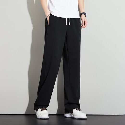 Big Mouth Monkey (paul frank) casual pants for men in spring and autumn, loose wide-legged drapey trendy sweatpants, versatile straight-leg sweatpants, active black L