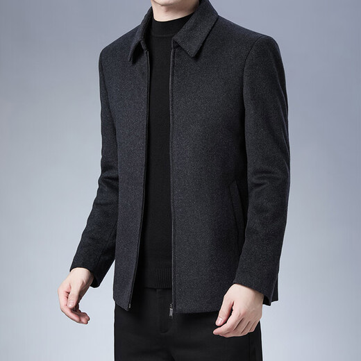 KBXNG Jimba official flagship woolen warm lapel jacket autumn and winter casual men's simple dad jacket autumn and winter black L 175