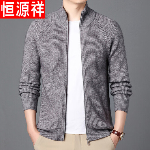 Hengyuanxiang Herbst- und Winter-Plüsch-Strickjacke Herrenjacke im mittleren Alter halbhoher Hals Reißverschluss Strickpullover Wolle Schwarz M 165 110-120