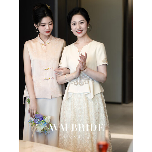 LISM International First-line Brand High-end Wedding Dress 2025 New Young Mother-in-law Wedding Banquet Dress Fake Two-Piece Dress Can Champagne Color 2XL