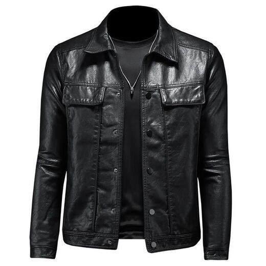 2025 velvet thickened lapel motorcycle leather jacket for men, fashion trend, slim and handsome leather jacket, youth short jacket, black without velvet L (size recommendation 100-115Jin Jin equals 0.5 kg)
